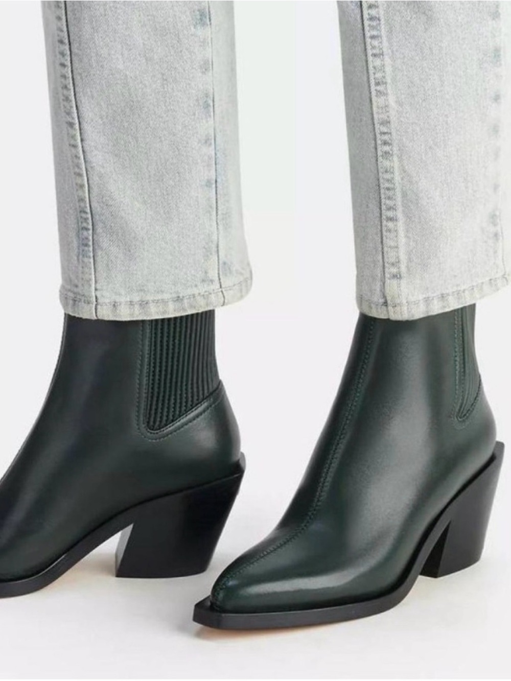 COACH Prestyn Dark Green Leather Pointed Chelsea Ankle Boots - size 11